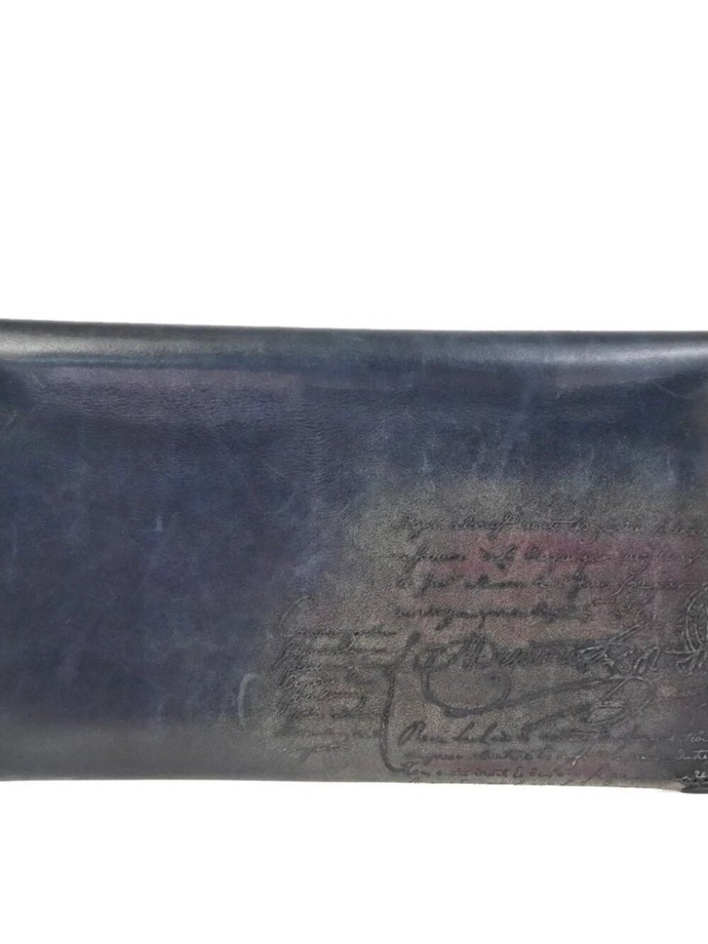 BERLUTI Logo Calligraphy Bifold Long Wallet Leather Patina Navy Blue 34KD078